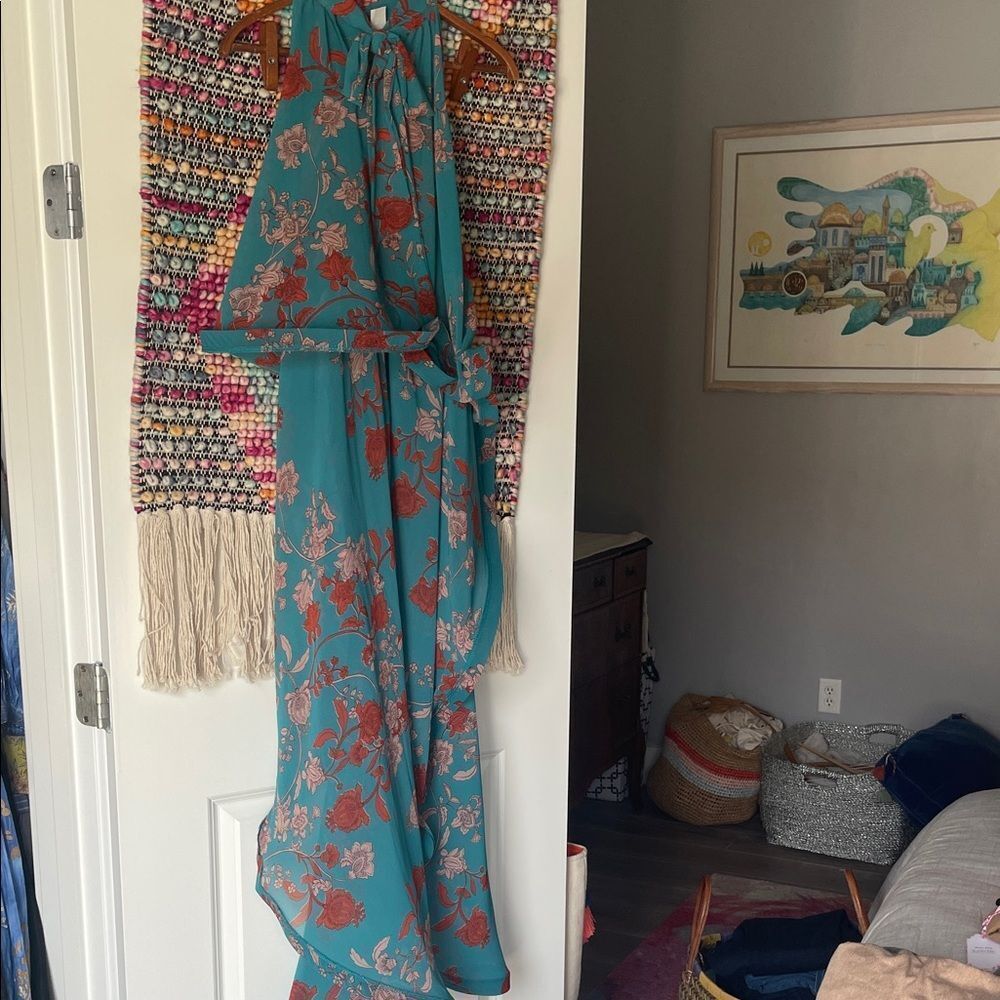 Floral Teal Halter High low blouse